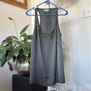 Women’s Satin Sequined Tank Top Sz M Gray Silver Embellished